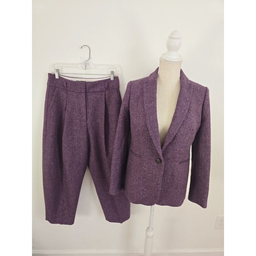 J. Crew Parke Wool Purple Herringbone Womens 2 Pc Suit Set Blazer Pants 6 S - Picture 12 of 12